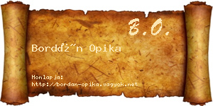 Bordán Opika névjegykártya